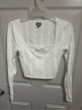 Beverly & Beck Pacsun Medium White Ivory Zinnia Long Sleeve Pointelle Crop Top